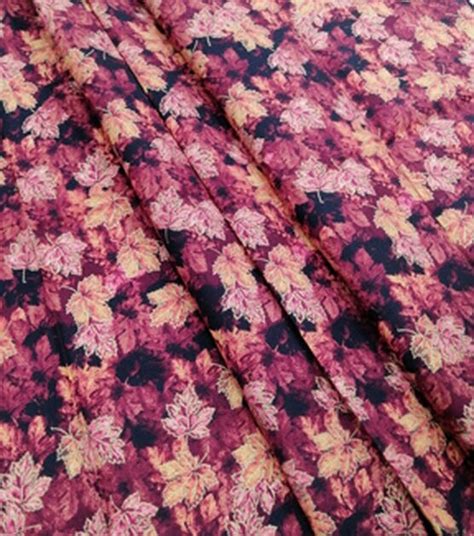 Maroon Leaves Blender Metallic Cotton Fabric 